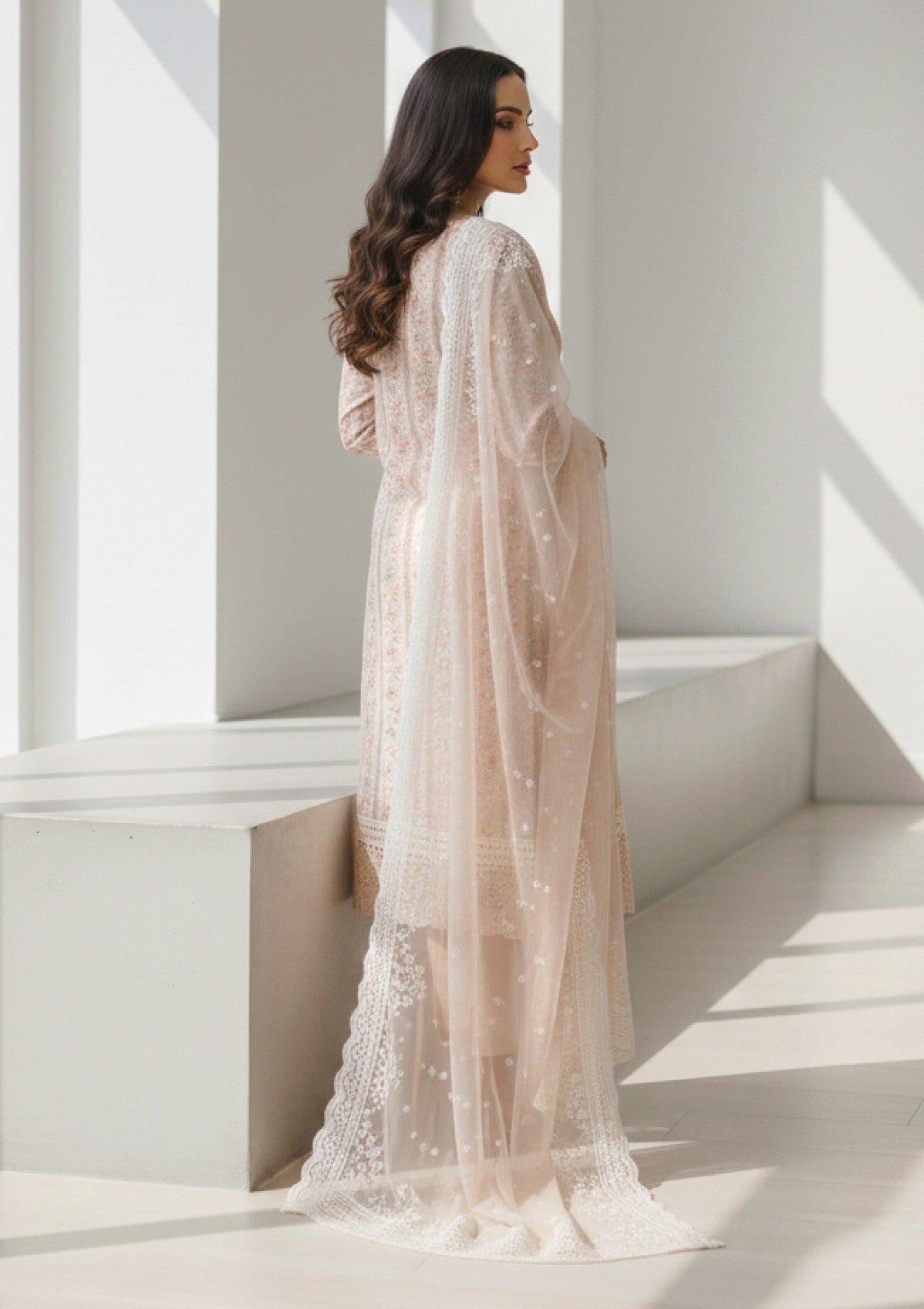 D#211 - Peach - 3 pc - Printed Embroidered - R Prints Lawn 26