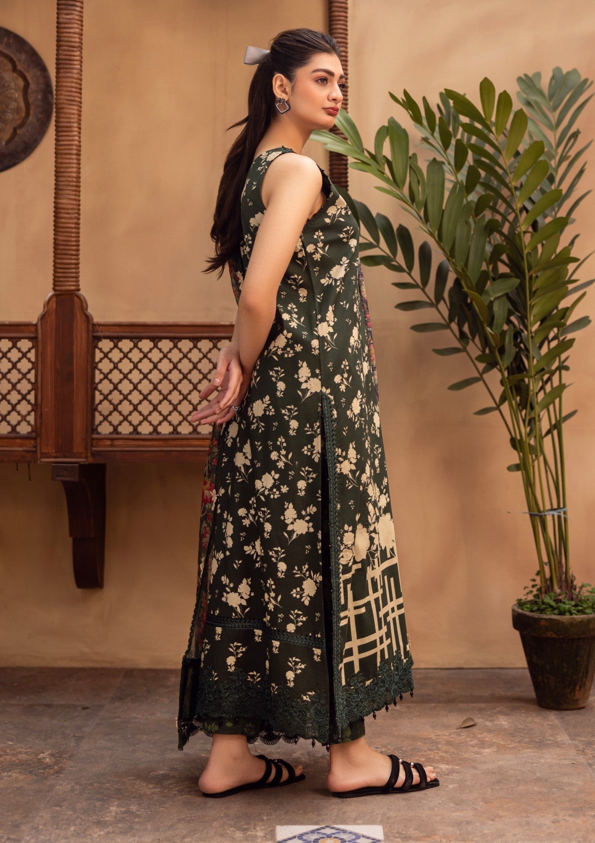 RPM#05 - Pine Green - 3 pc - Printed & Embroidered - Print Melody 25 - Lawn
