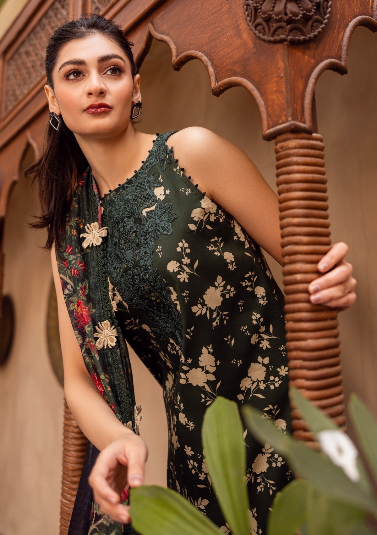 RPM#05 - Pine Green - 3 pc - Printed & Embroidered - Print Melody 25 - Lawn