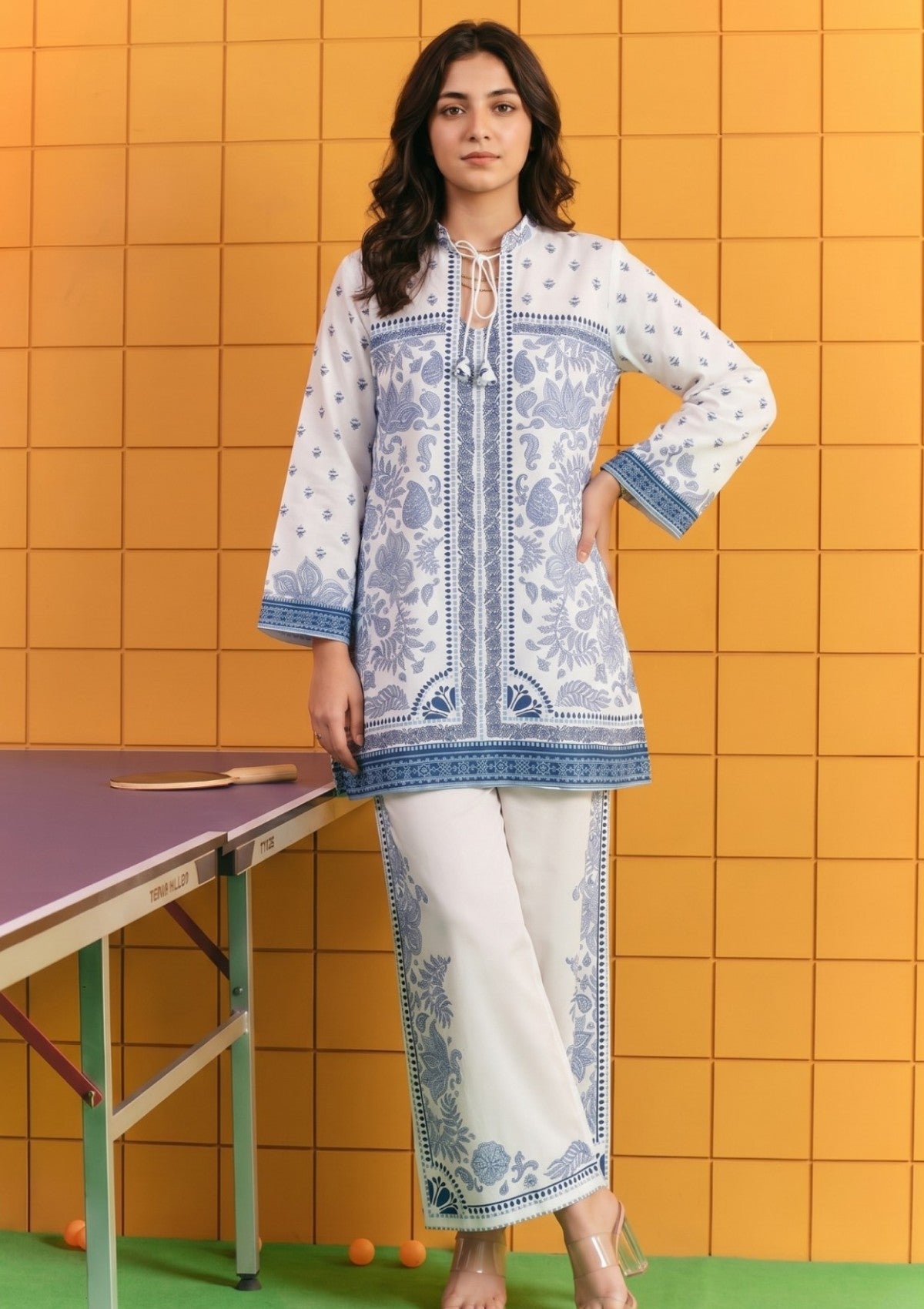 D#12 - White & Blue - Pret - Co-Ord Set - Silk