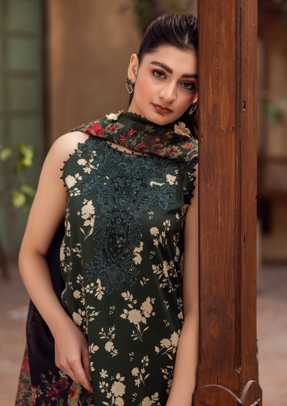 RPM#05 - Pine Green - 3 pc - Printed & Embroidered - Print Melody 25 - Lawn
