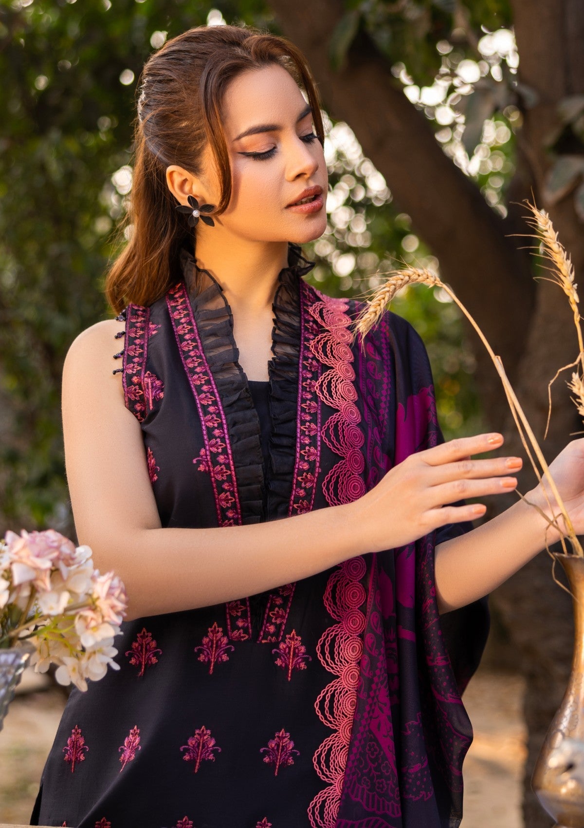 D#09 - JET BLACK - 3 pc - Embroidered - Luxe Attire 25 - Lawn