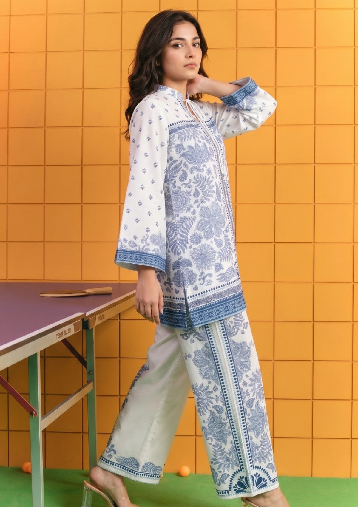 D#12 - White & Blue - Pret - Co-Ord Set - Silk