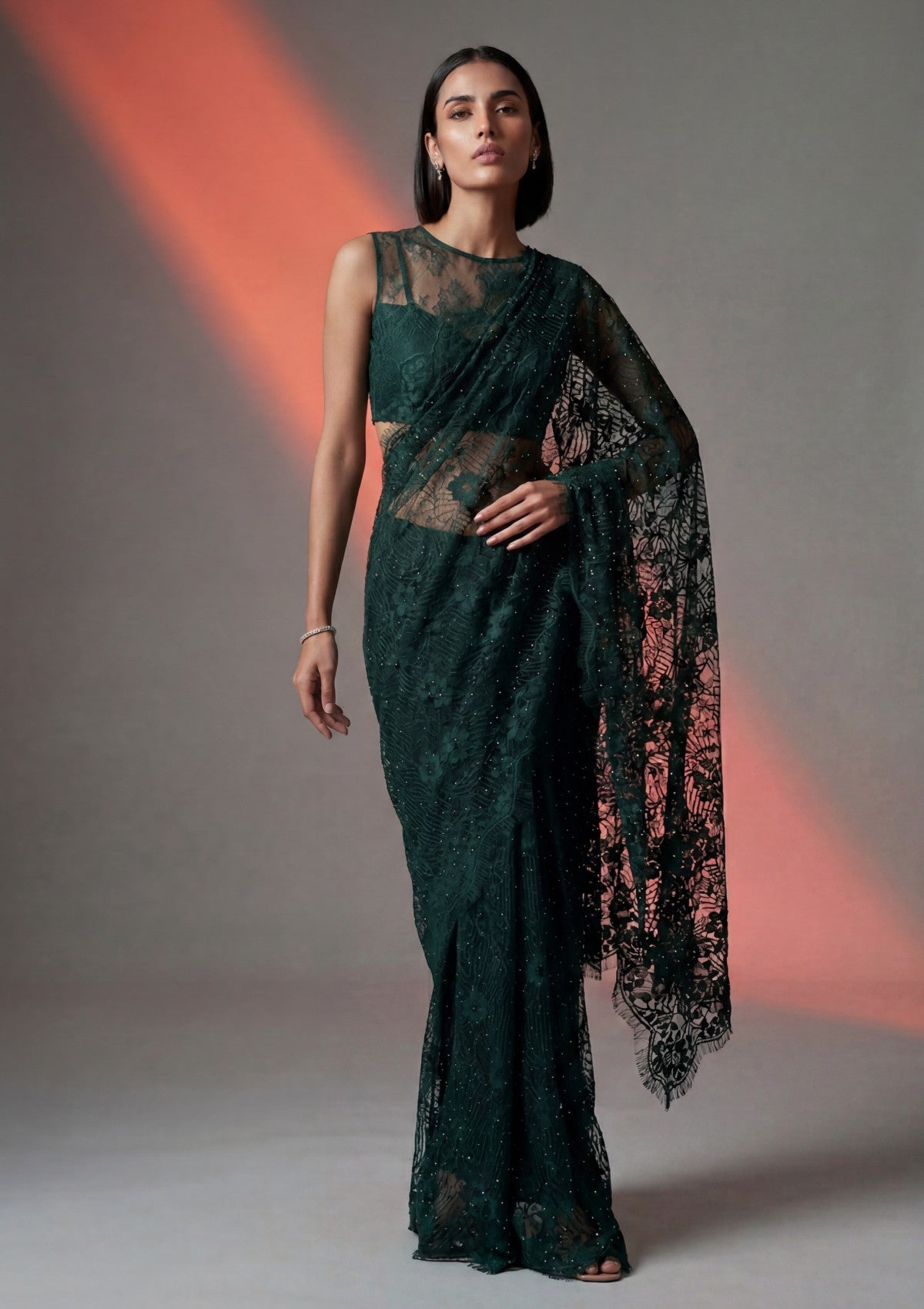 Fancy Chantilly Lace Saree - Green