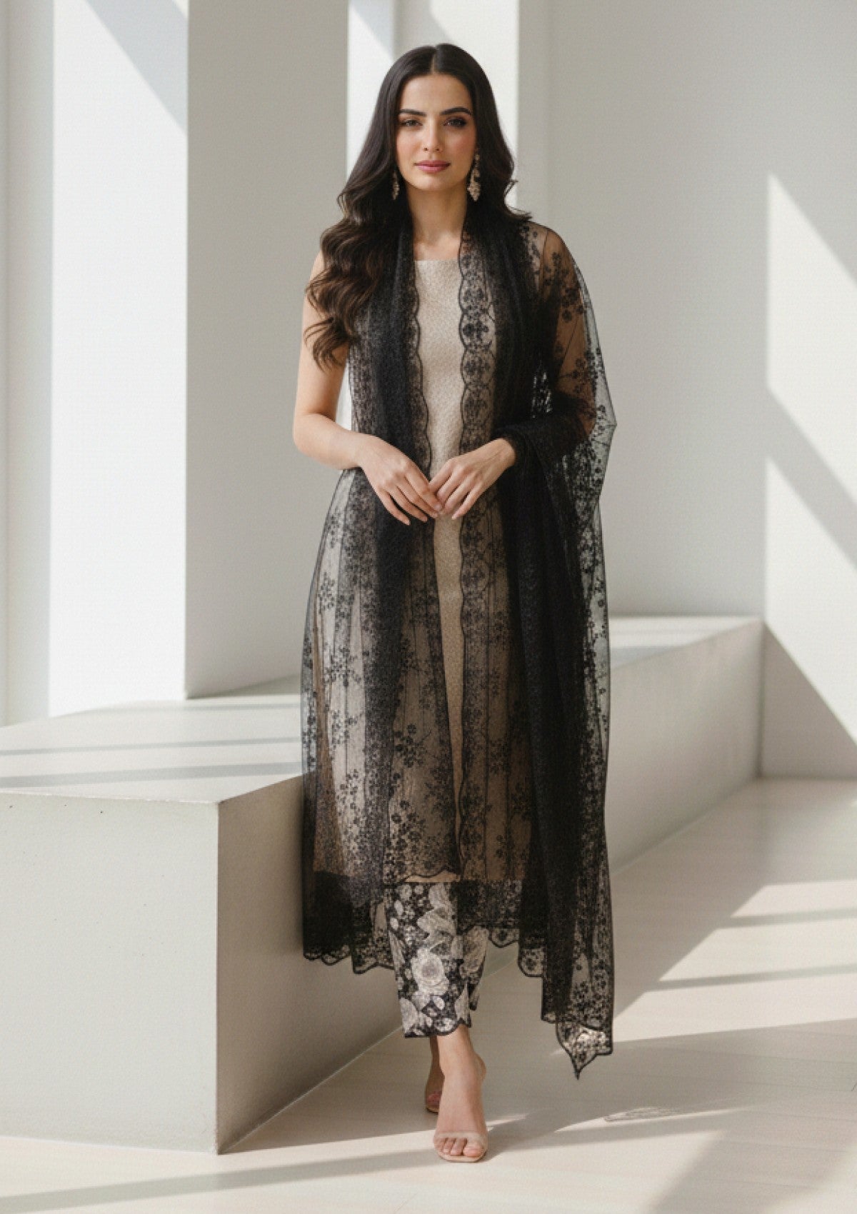 D#19 - Black - 3 pc - Printed Embroidered - R Prints Lawn 26