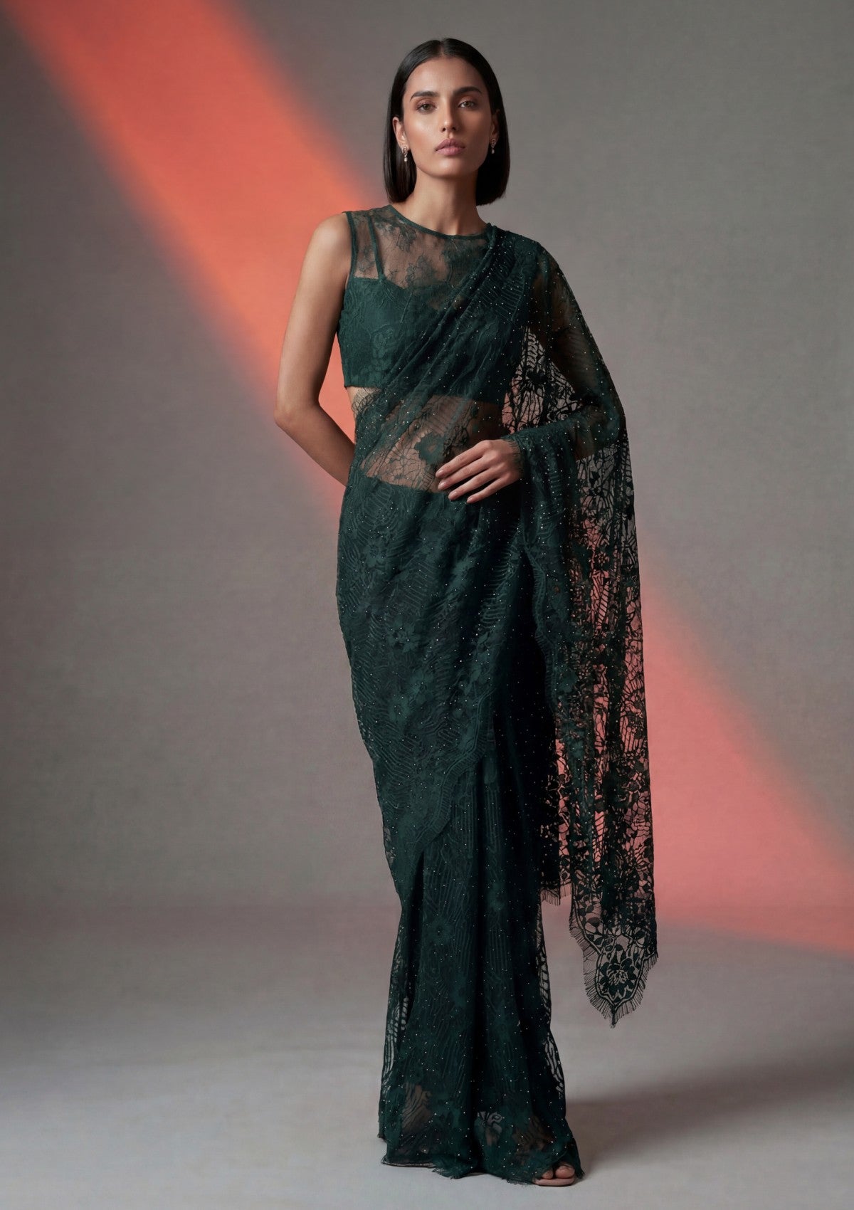 Fancy Chantilly Lace Saree - Green