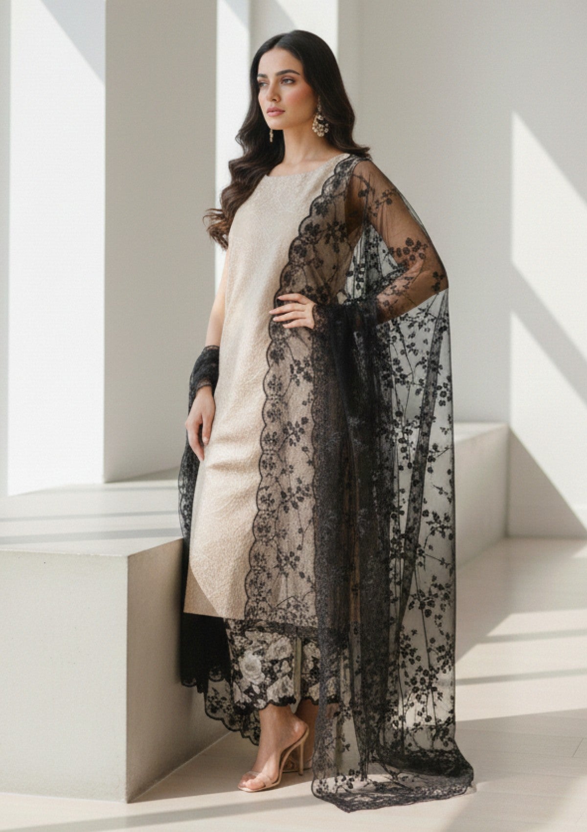 D#19 - Black - 3 pc - Printed Embroidered - R Prints Lawn 26