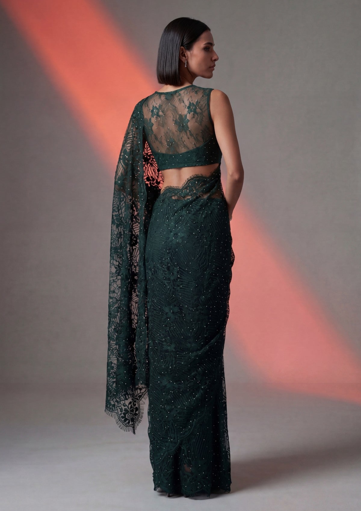 Fancy Chantilly Lace Saree - Green