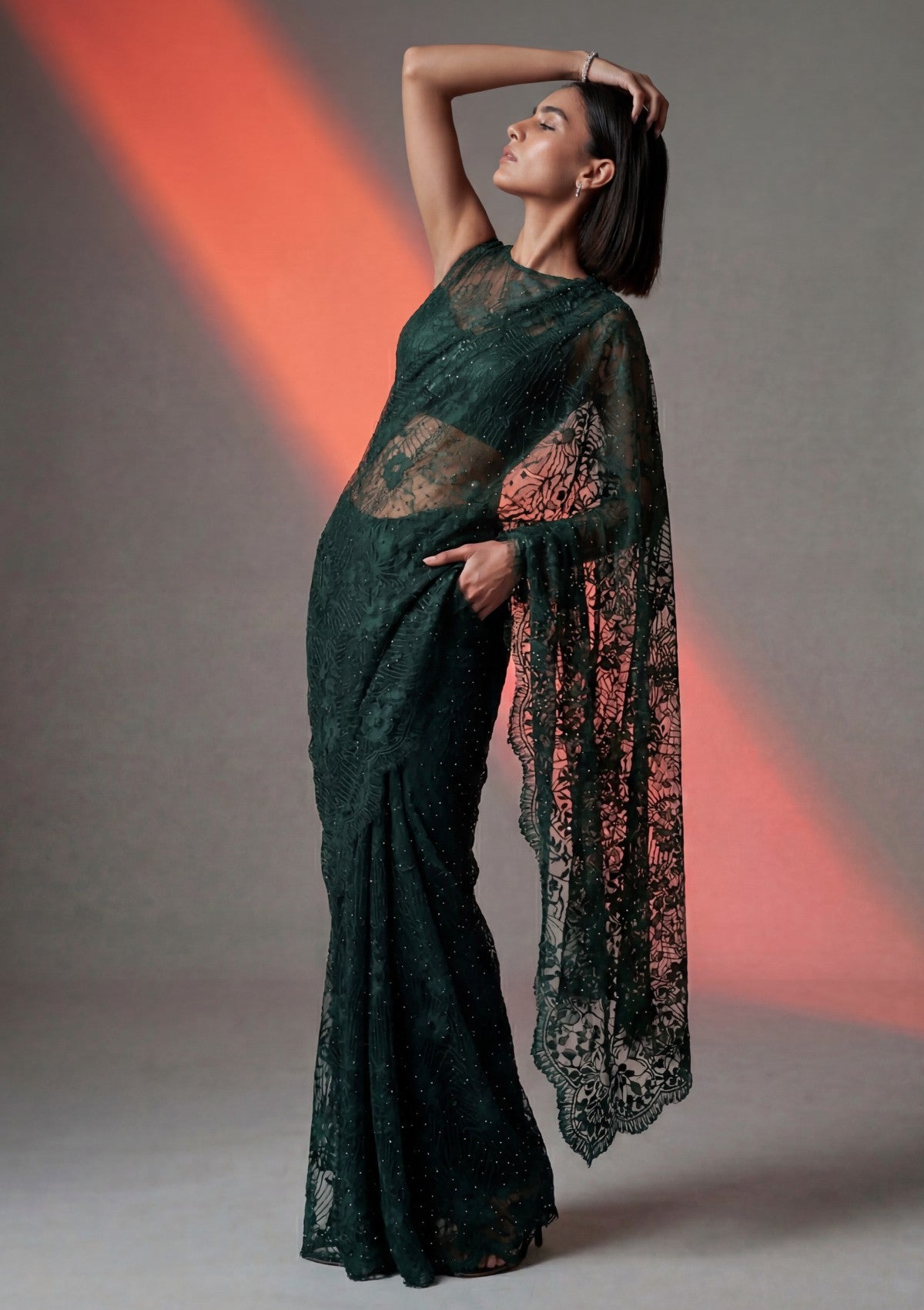 Fancy Chantilly Lace Saree - Green