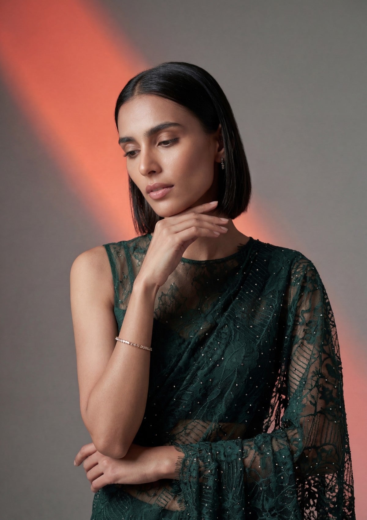 Fancy Chantilly Lace Saree - Green