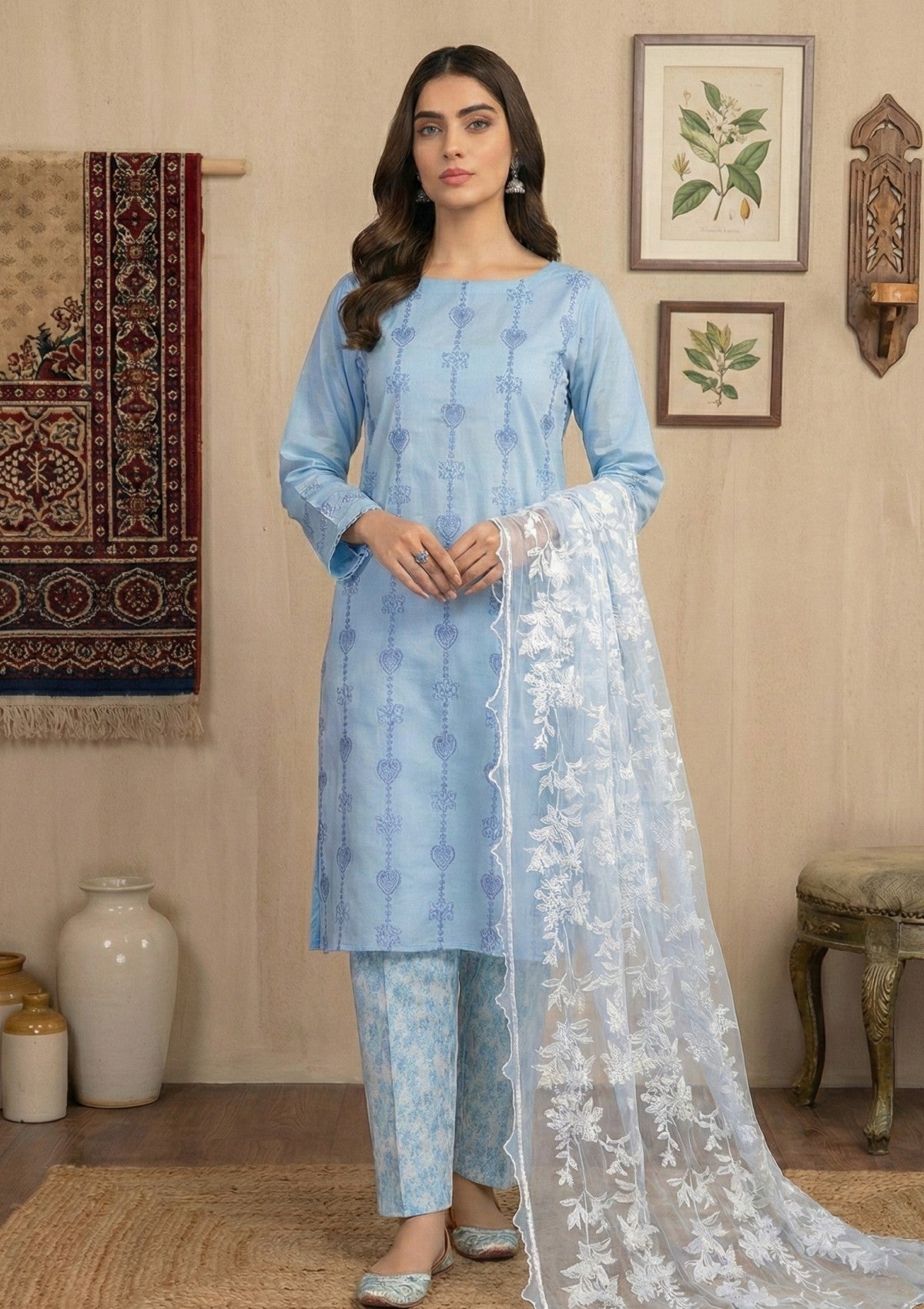 D#18 - Ferozi - 3 pc - Printed Embroidered - R Prints Lawn 26