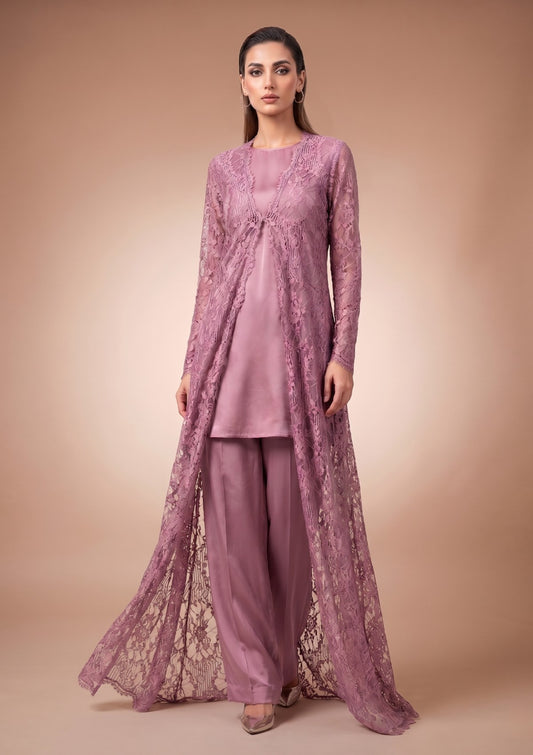 Fancy Chantilly Lace Saree - Mauve Taupe