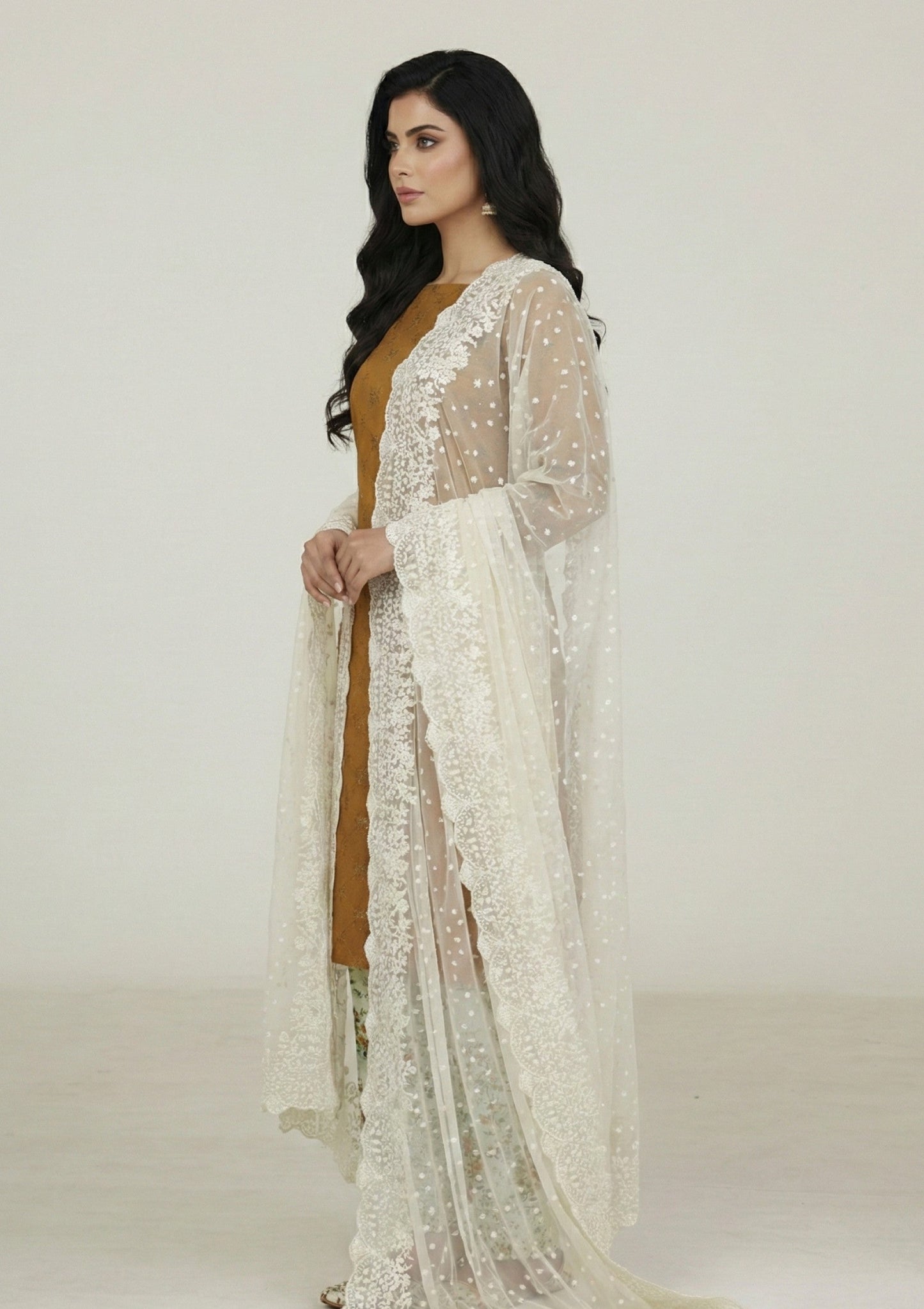 D#12 - L Golden - 3 pc - Printed Embroidered - R Prints Lawn 26