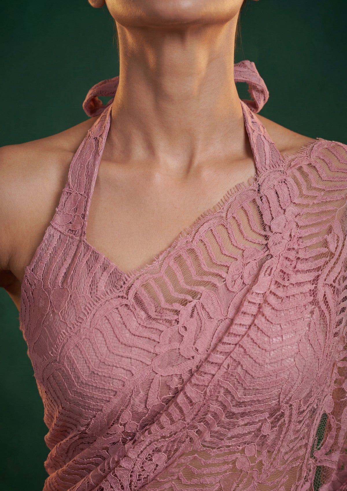 Fancy Chantilly Lace Saree - Pink