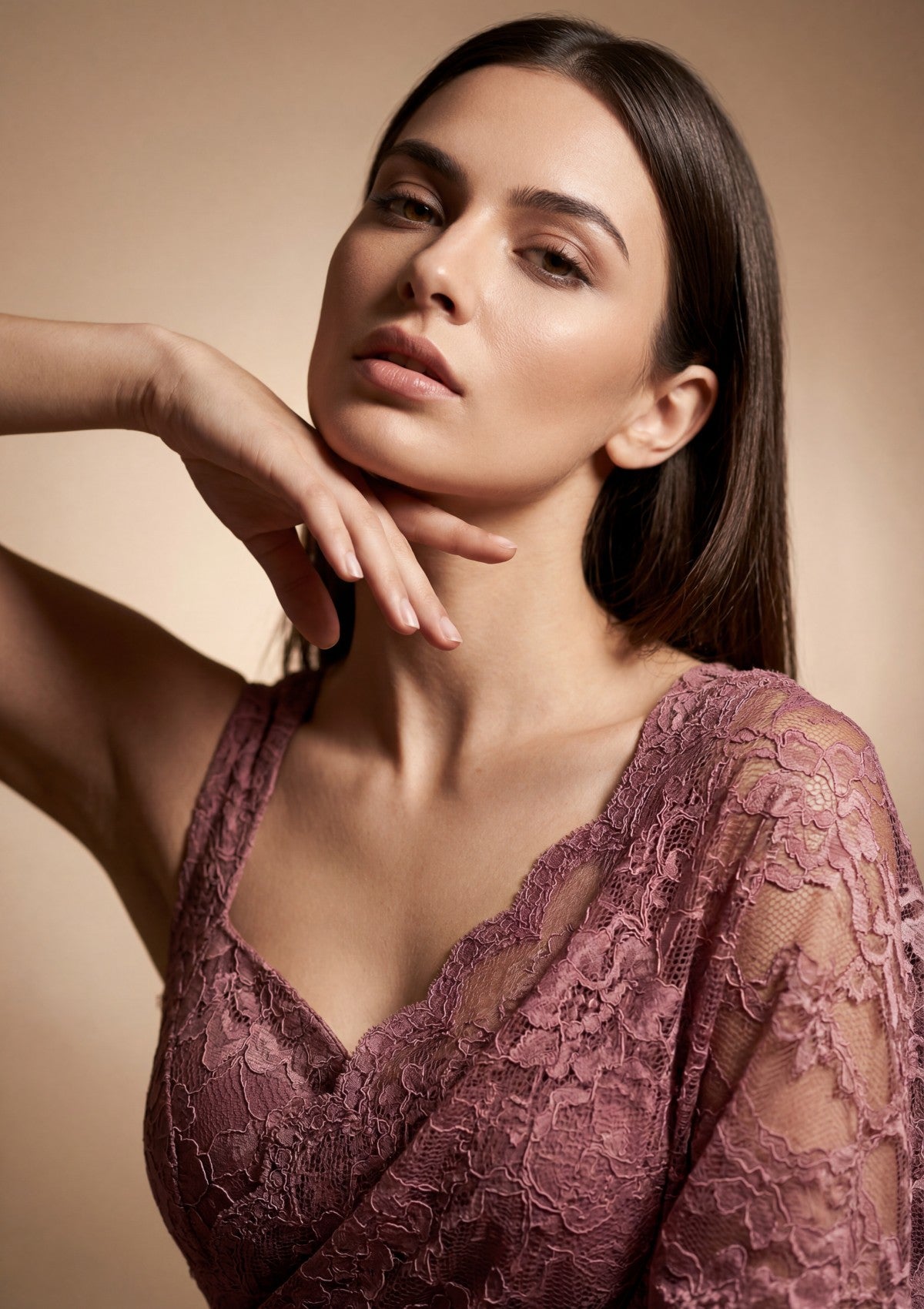 Fancy Chantilly Lace Saree - Mauve Taupe