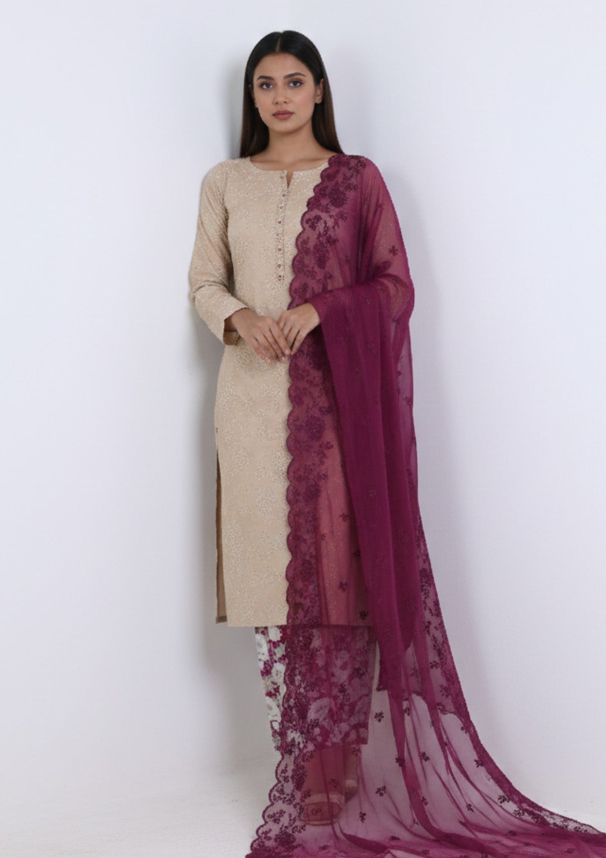 D#19 - Purple - 3 pc - Printed Embroidered - R Prints Lawn 26