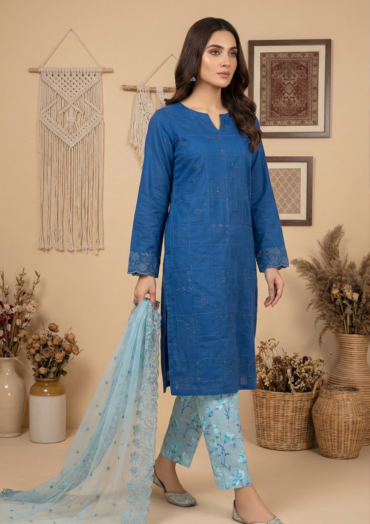 D#16 - L Blue - 3 pc - Printed Embroidered - R Prints Lawn 26