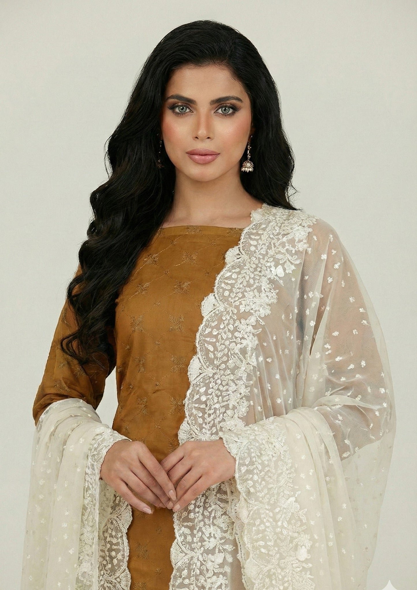 D#12 - L Golden - 3 pc - Printed Embroidered - R Prints Lawn 26