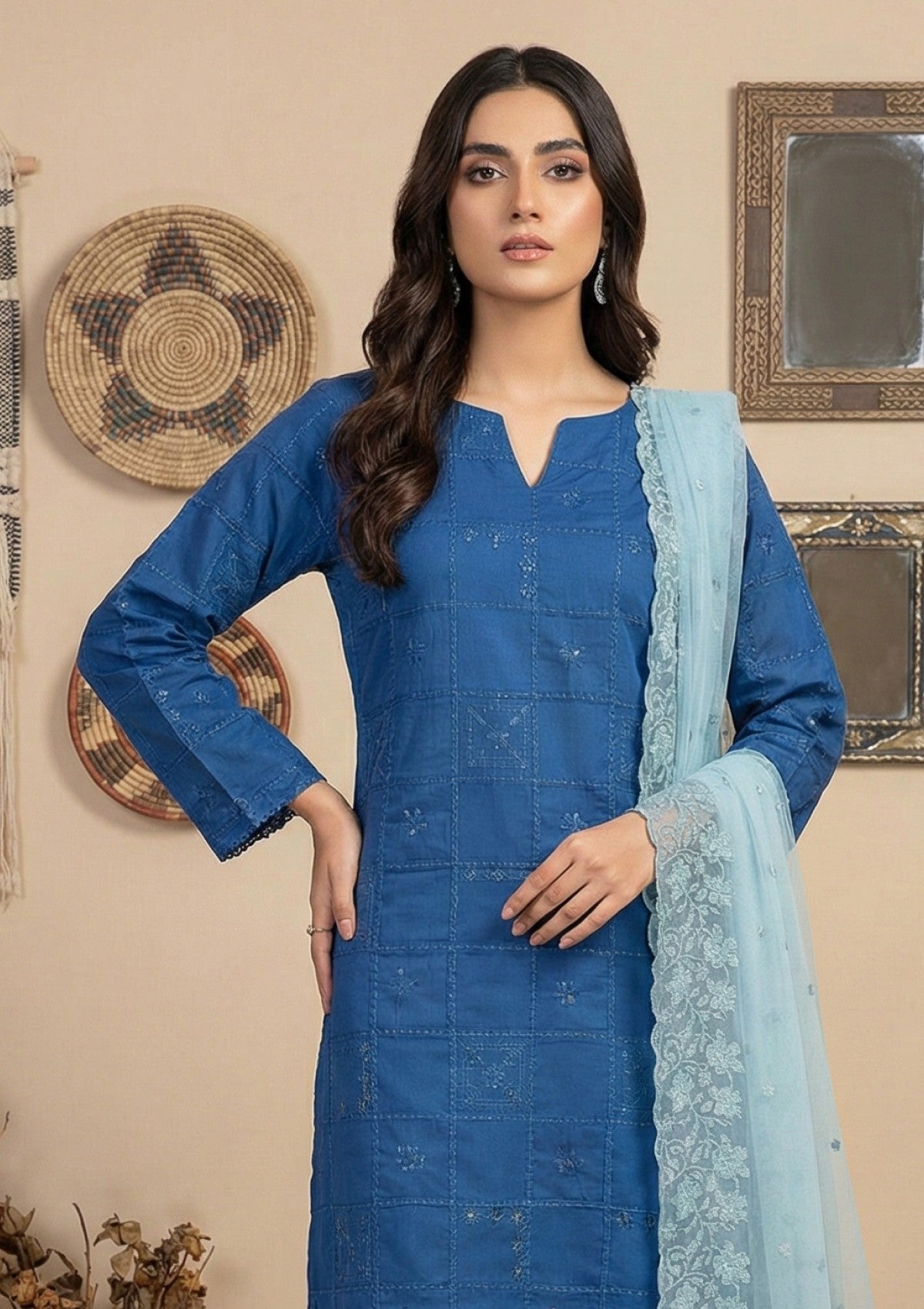 D#16 - L Blue - 3 pc - Printed Embroidered - R Prints Lawn 26