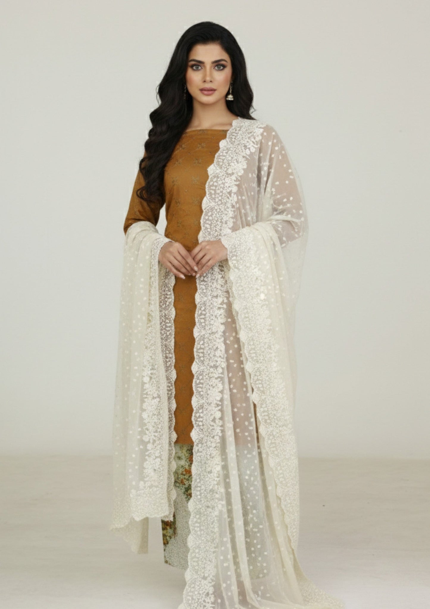 D#12 - L Golden - 3 pc - Printed Embroidered - R Prints Lawn 26