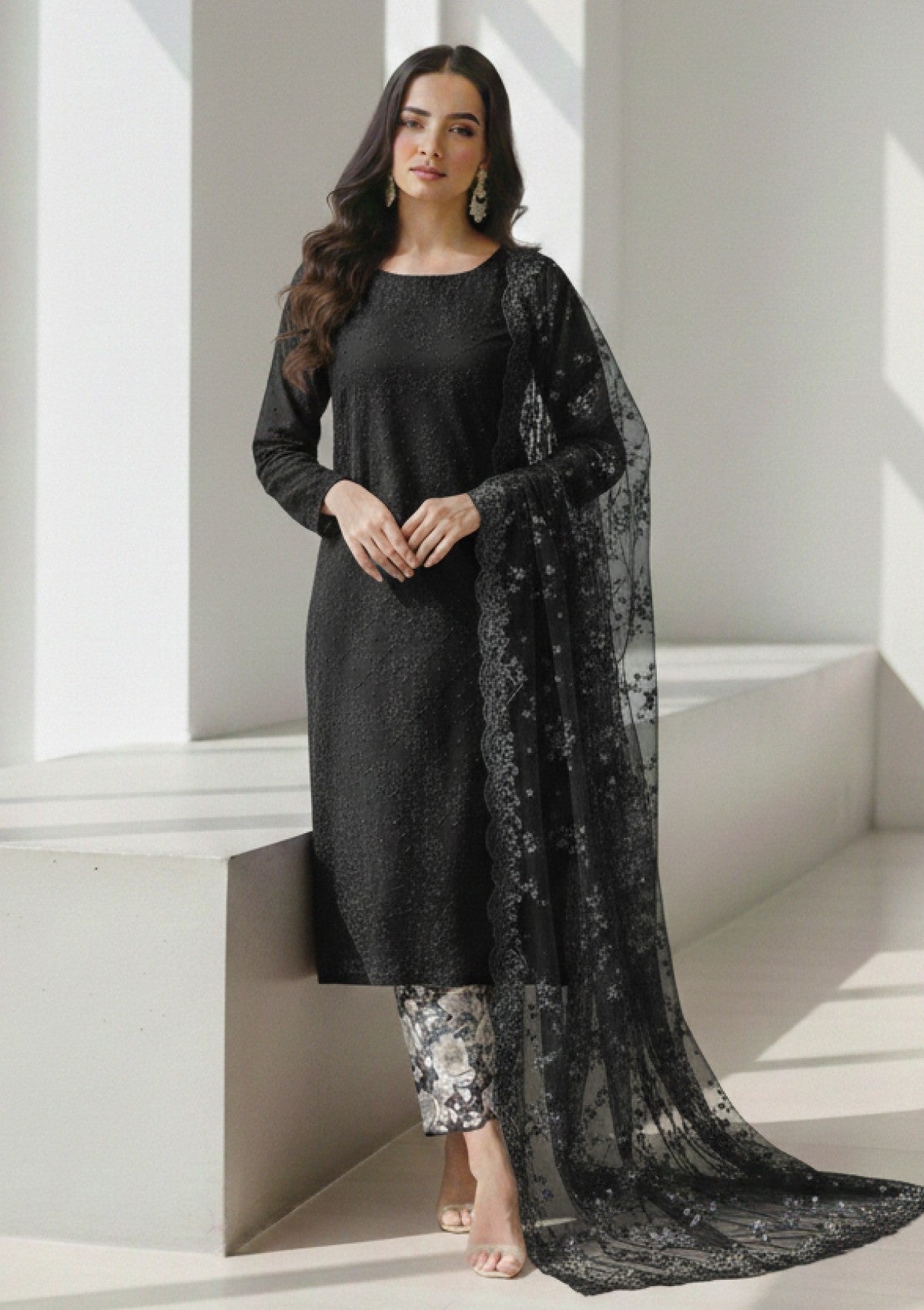 D#21 - B White - 3 pc - Printed Embroidered - R Prints Lawn 26