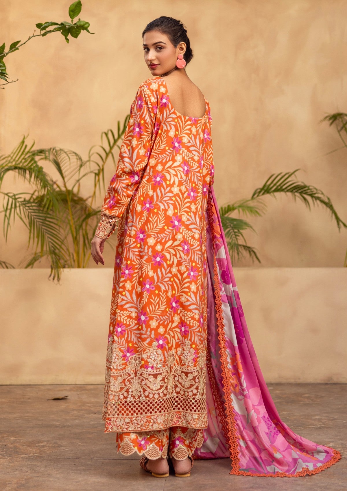 RPM#11 - Rustry Orange - 3 pc - Printed & Embroidered - Print Melody 25 - Lawn