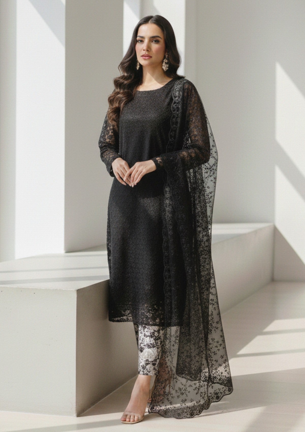 D#21 - B White - 3 pc - Printed Embroidered - R Prints Lawn 26