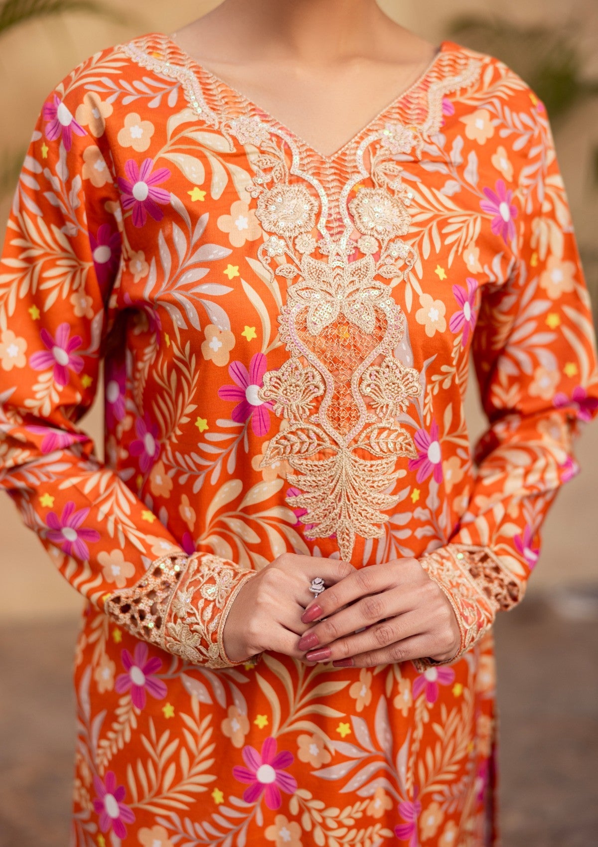 RPM#11 - Rustry Orange - 3 pc - Printed & Embroidered - Print Melody 25 - Lawn