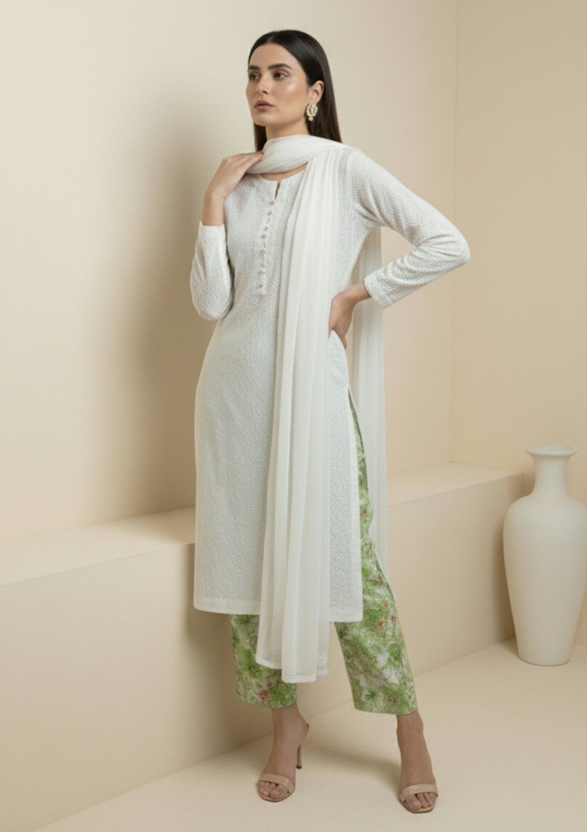 D#14 - P Green - 3 pc - Printed Embroidered - R Prints Lawn 26