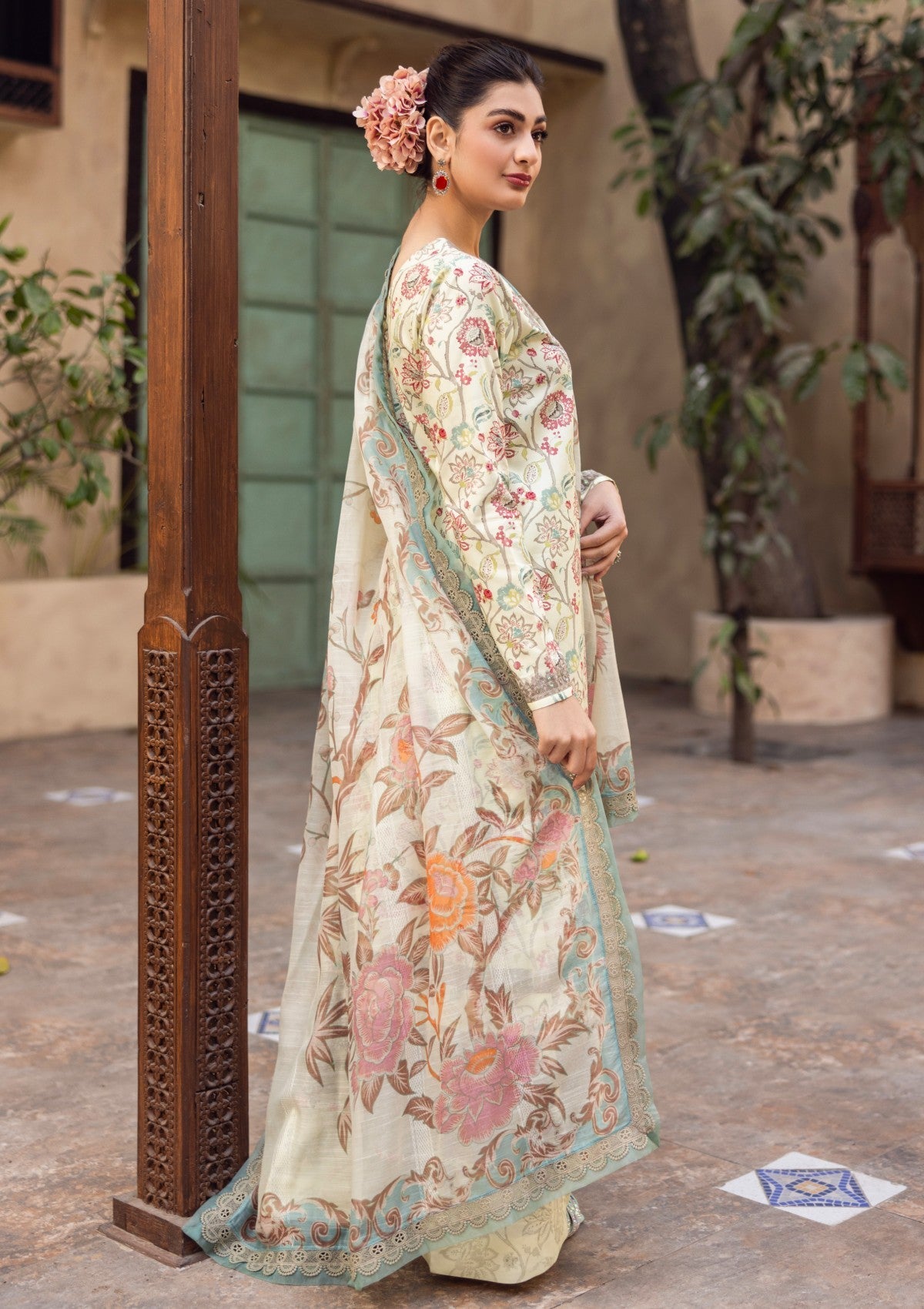 RPM#12 - Butter Milk - 3 pc - Printed & Embroidered - Print Melody 25 - Lawn