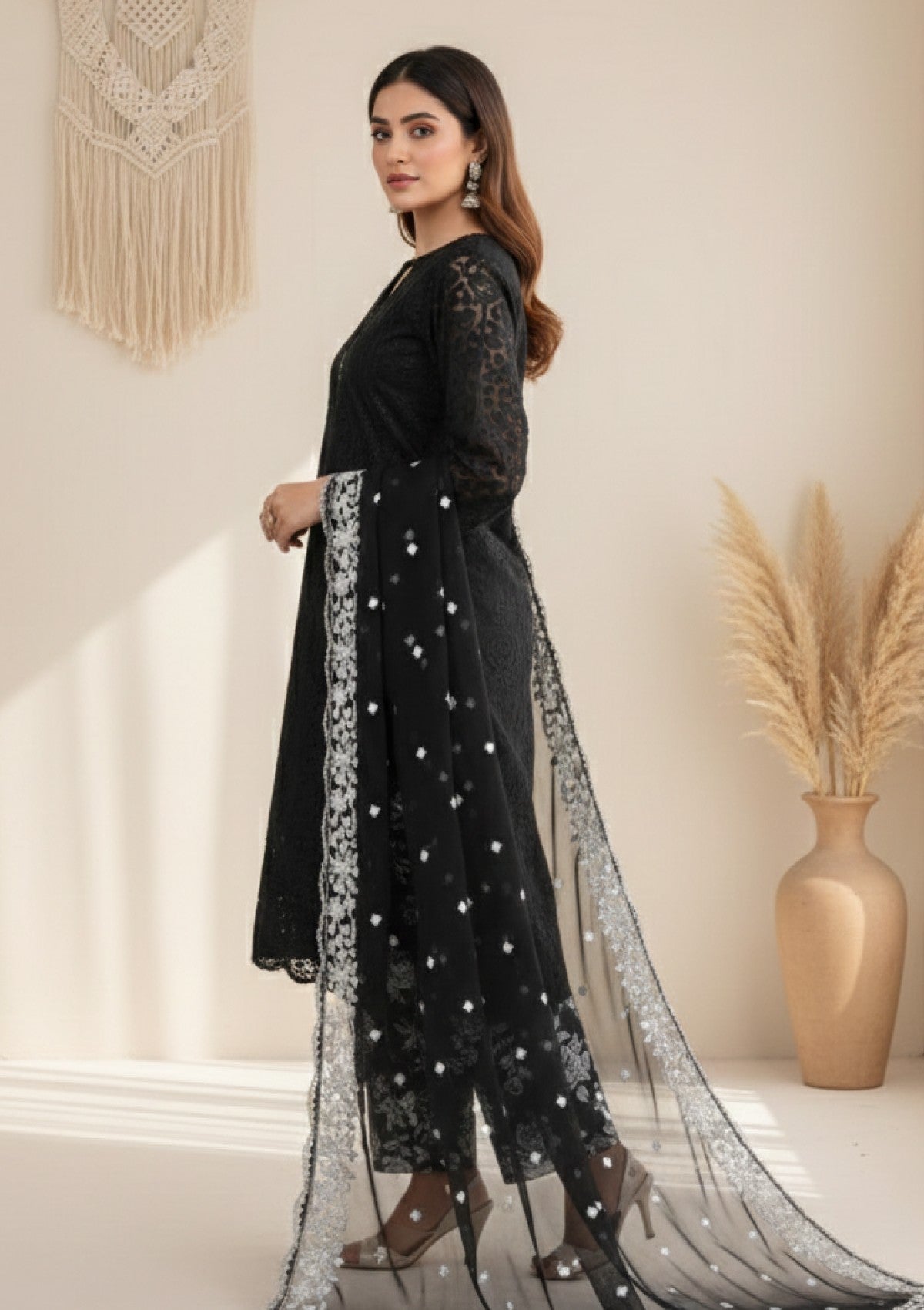 D#17 - Black - 3 pc - Printed Embroidered - R Prints Lawn 26