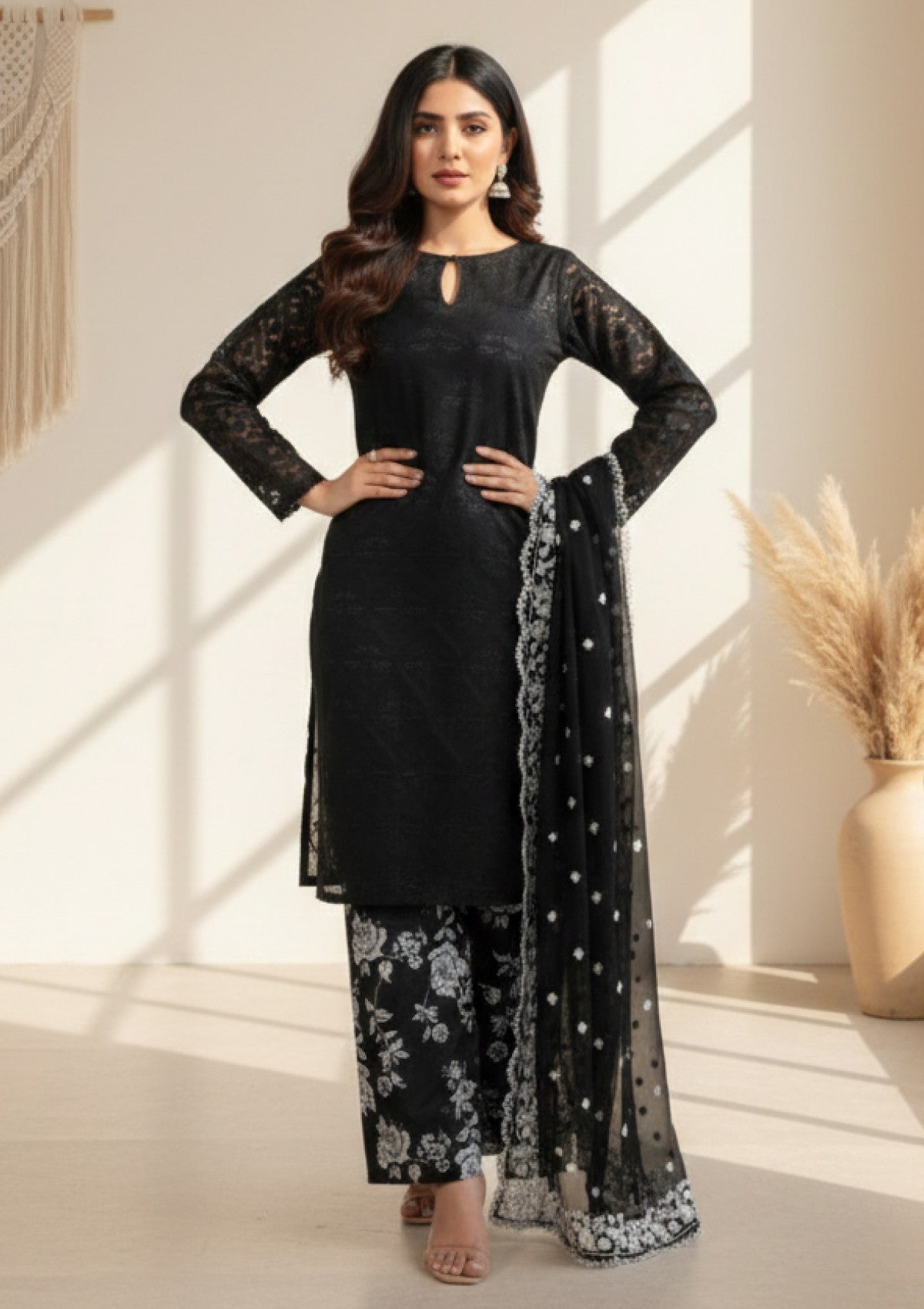 D#17 - Black - 3 pc - Printed Embroidered - R Prints Lawn 26