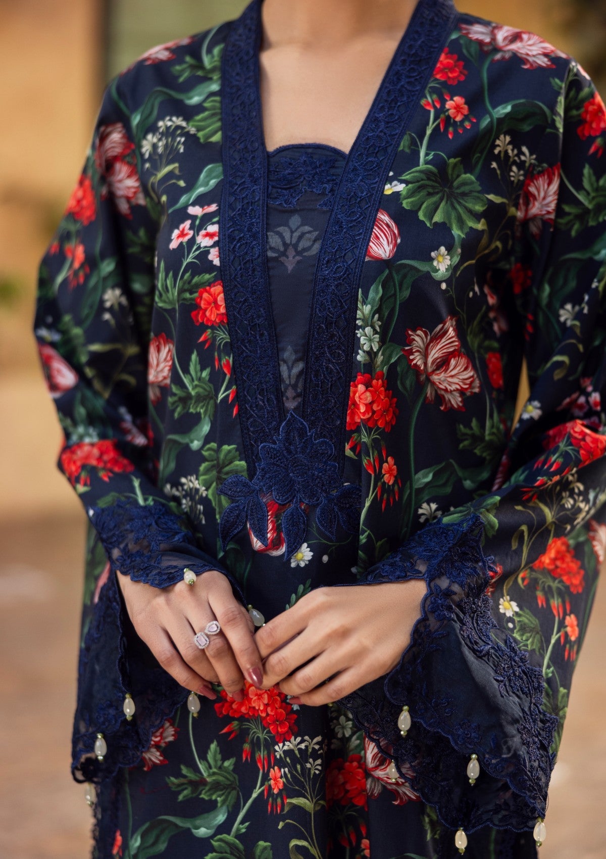 RPM#13 - Denim Blue - 3 pc - Printed & Embroidered - Print Melody 25 - Lawn