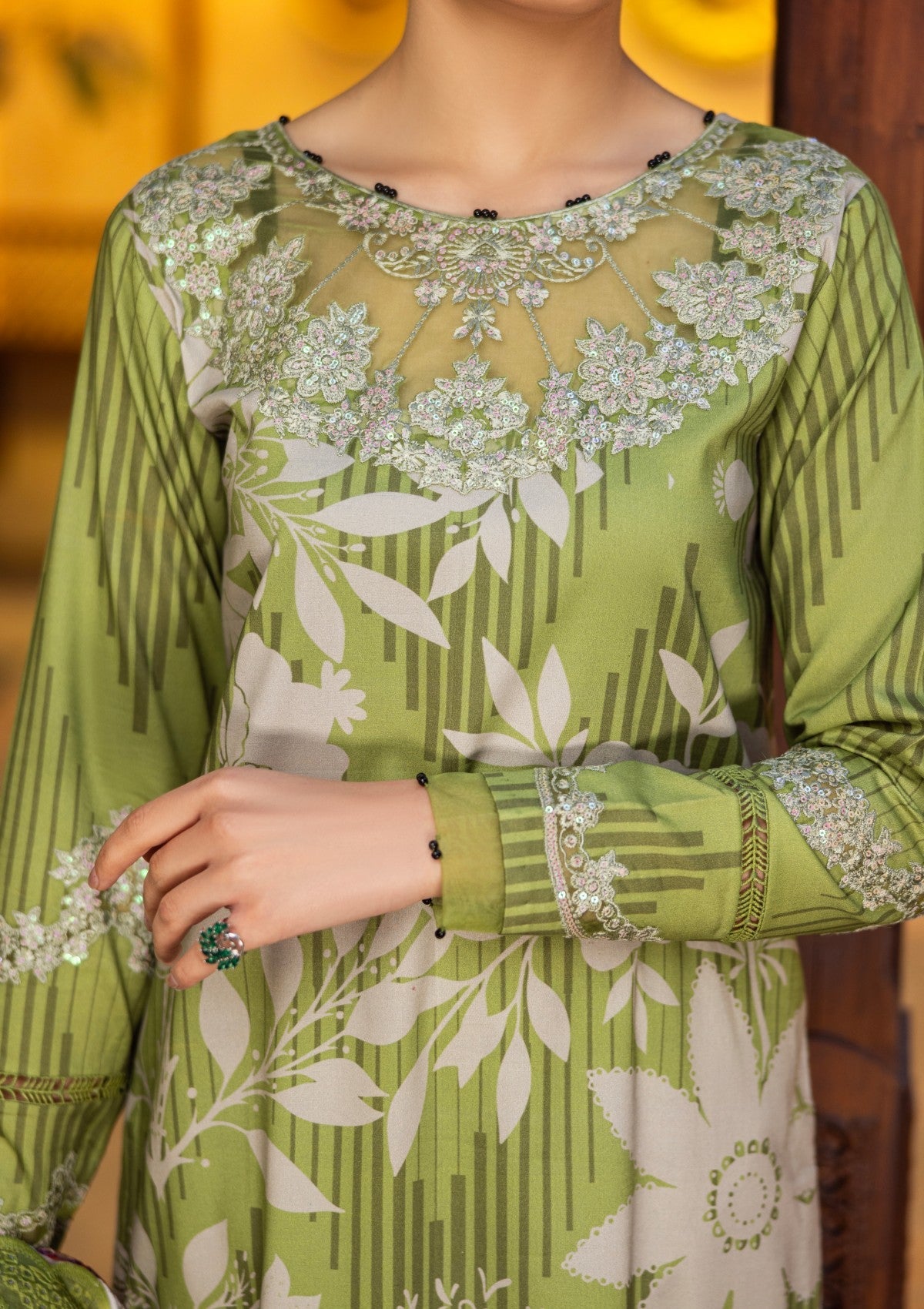 RPM#15 - Pear Green - 3 pc - Printed & Embroidered - Print Melody 25 - Lawn