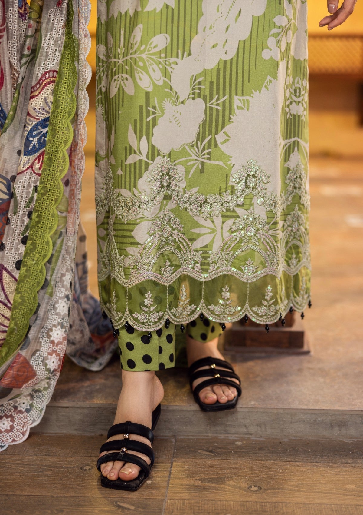 RPM#15 - Pear Green - 3 pc - Printed & Embroidered - Print Melody 25 - Lawn
