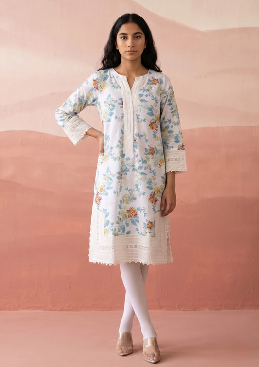 White - Ready to Wear - Printed Lawn Shirt