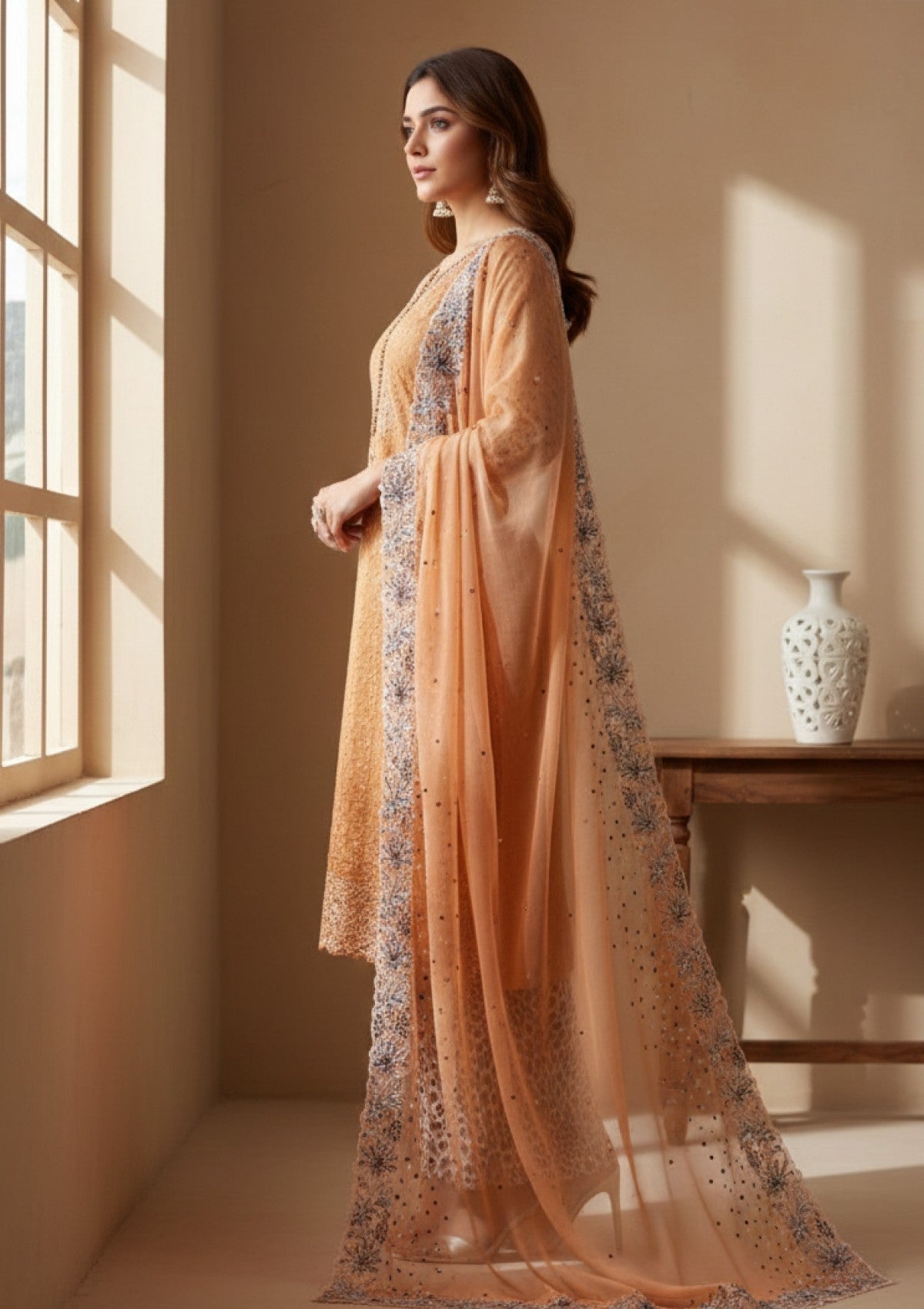 D#20 - Rust - 3 pc - Printed Embroidered - R Prints Lawn 26