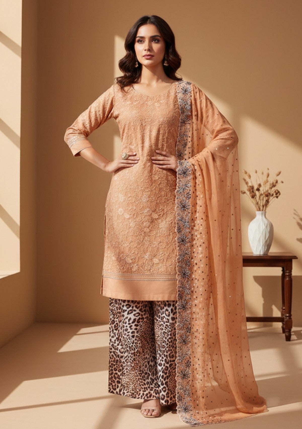 D#20 - Rust - 3 pc - Printed Embroidered - R Prints Lawn 26