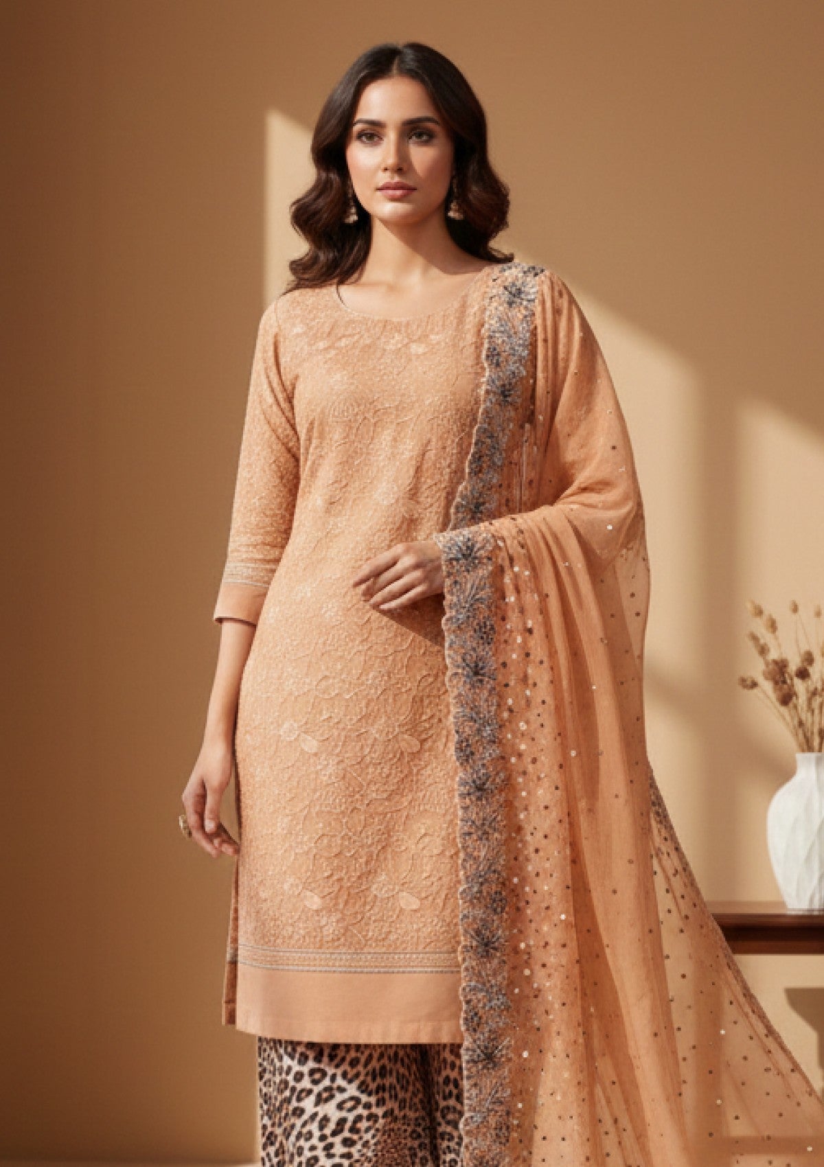 D#20 - Rust - 3 pc - Printed Embroidered - R Prints Lawn 26