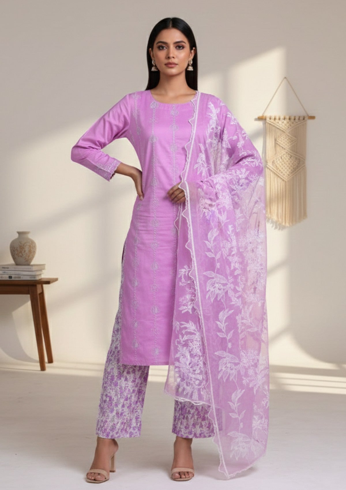 D#18 - L Purple - 3 pc - Printed Embroidered - R Prints Lawn 26