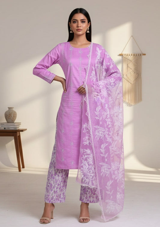 D#18 - L Purple - 3 pc - Printed Embroidered - R Prints Lawn 26