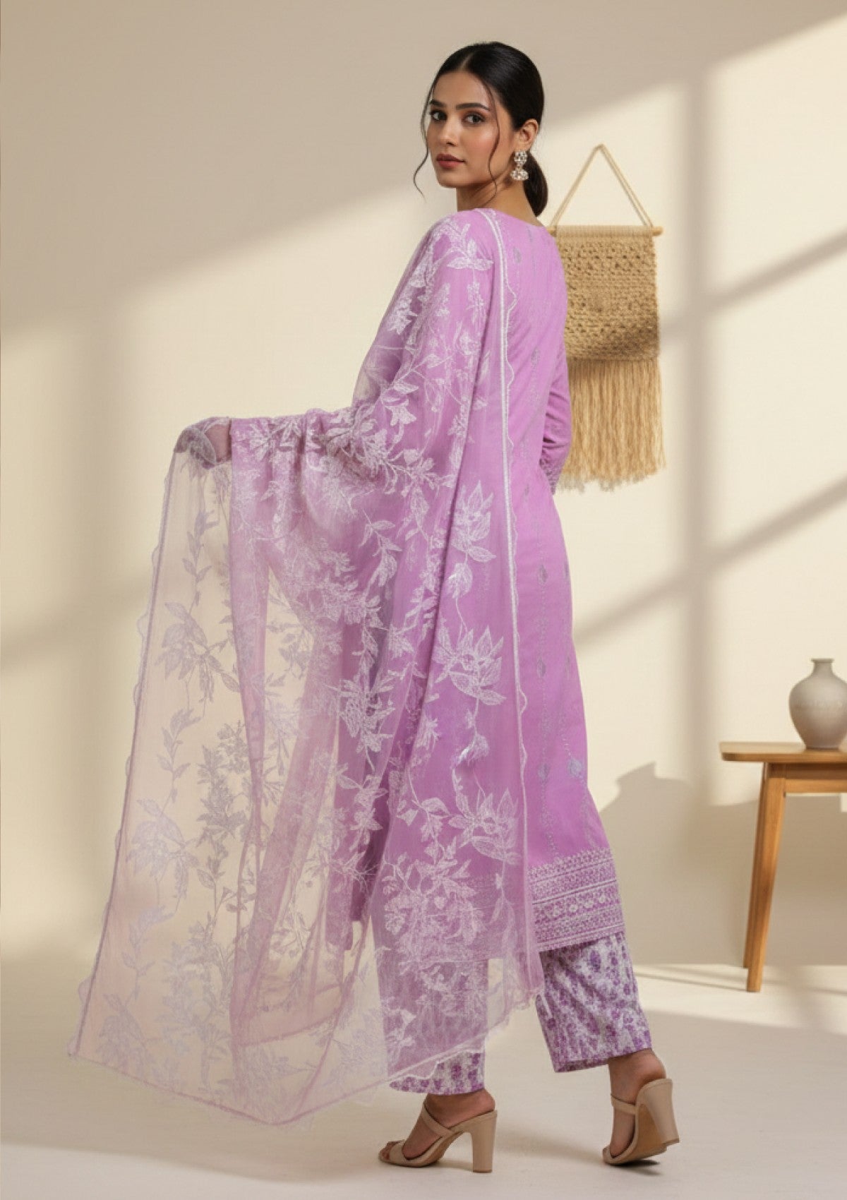 D#18 - L Purple - 3 pc - Printed Embroidered - R Prints Lawn 26