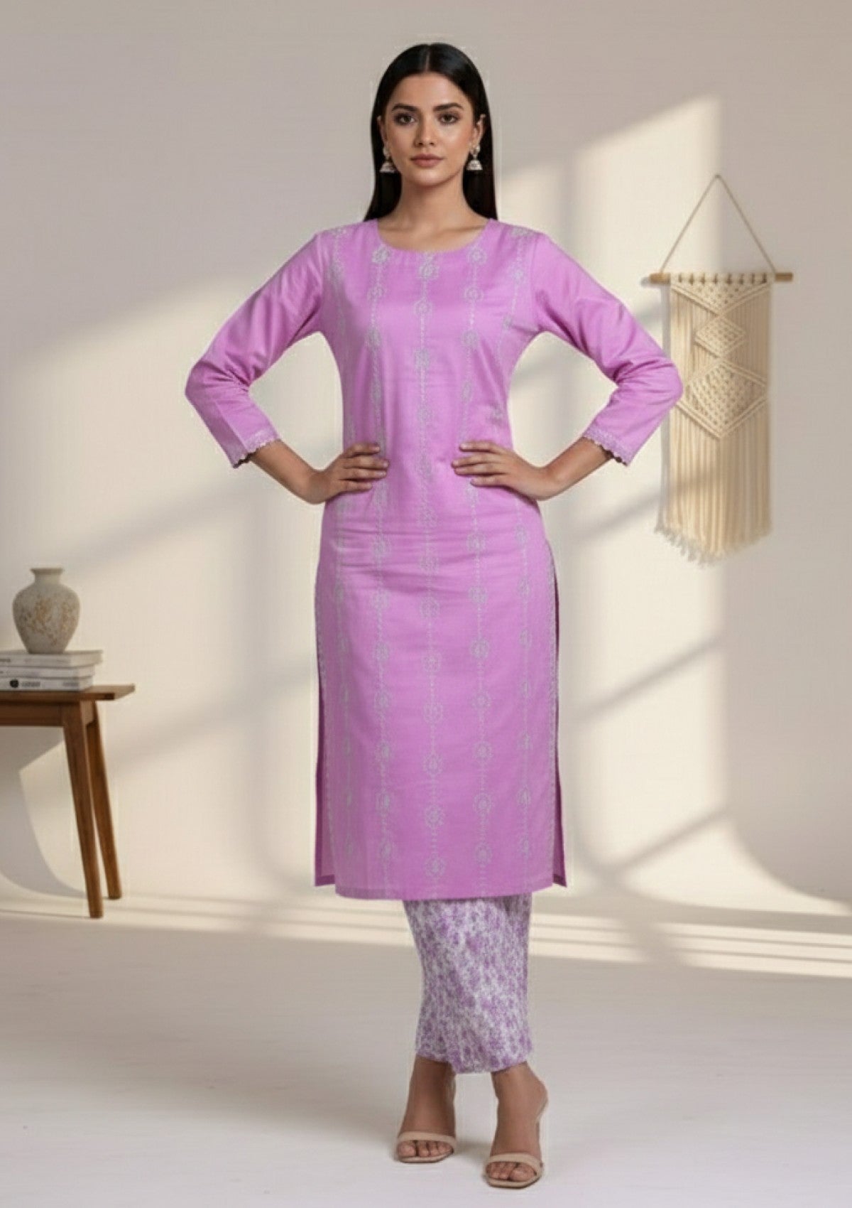 D#18 - L Purple - 3 pc - Printed Embroidered - R Prints Lawn 26