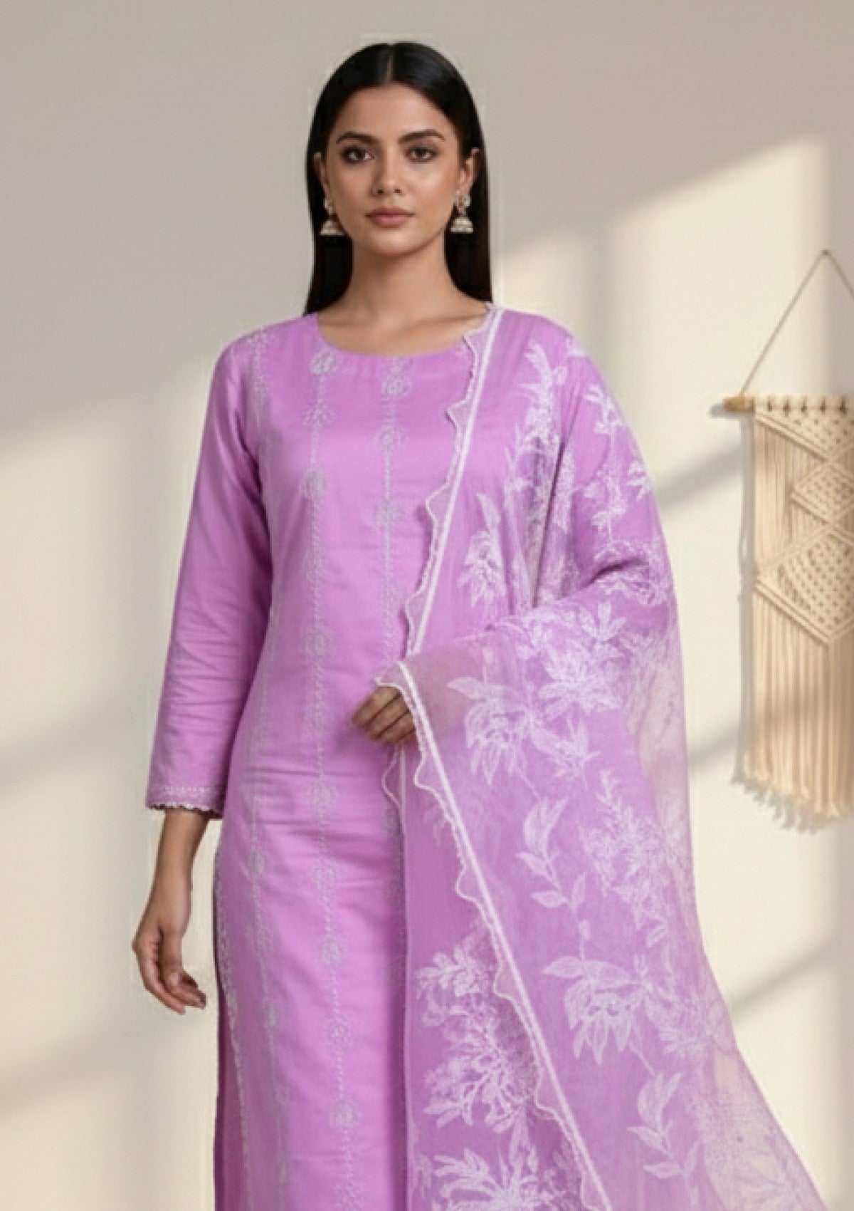 D#18 - L Purple - 3 pc - Printed Embroidered - R Prints Lawn 26