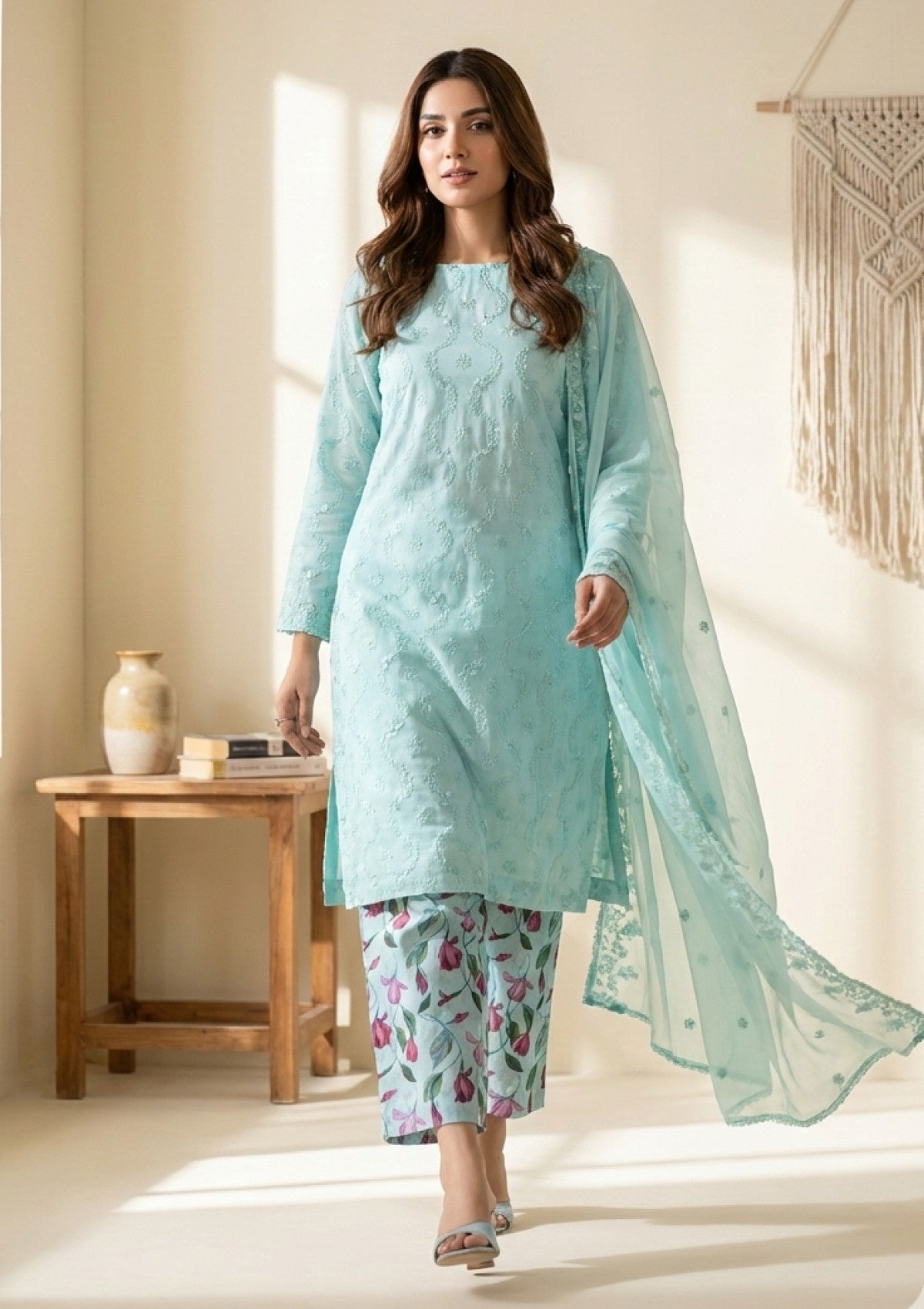 D#15 - Ferozi - 3 pc - Printed Embroidered - R Prints Lawn 26