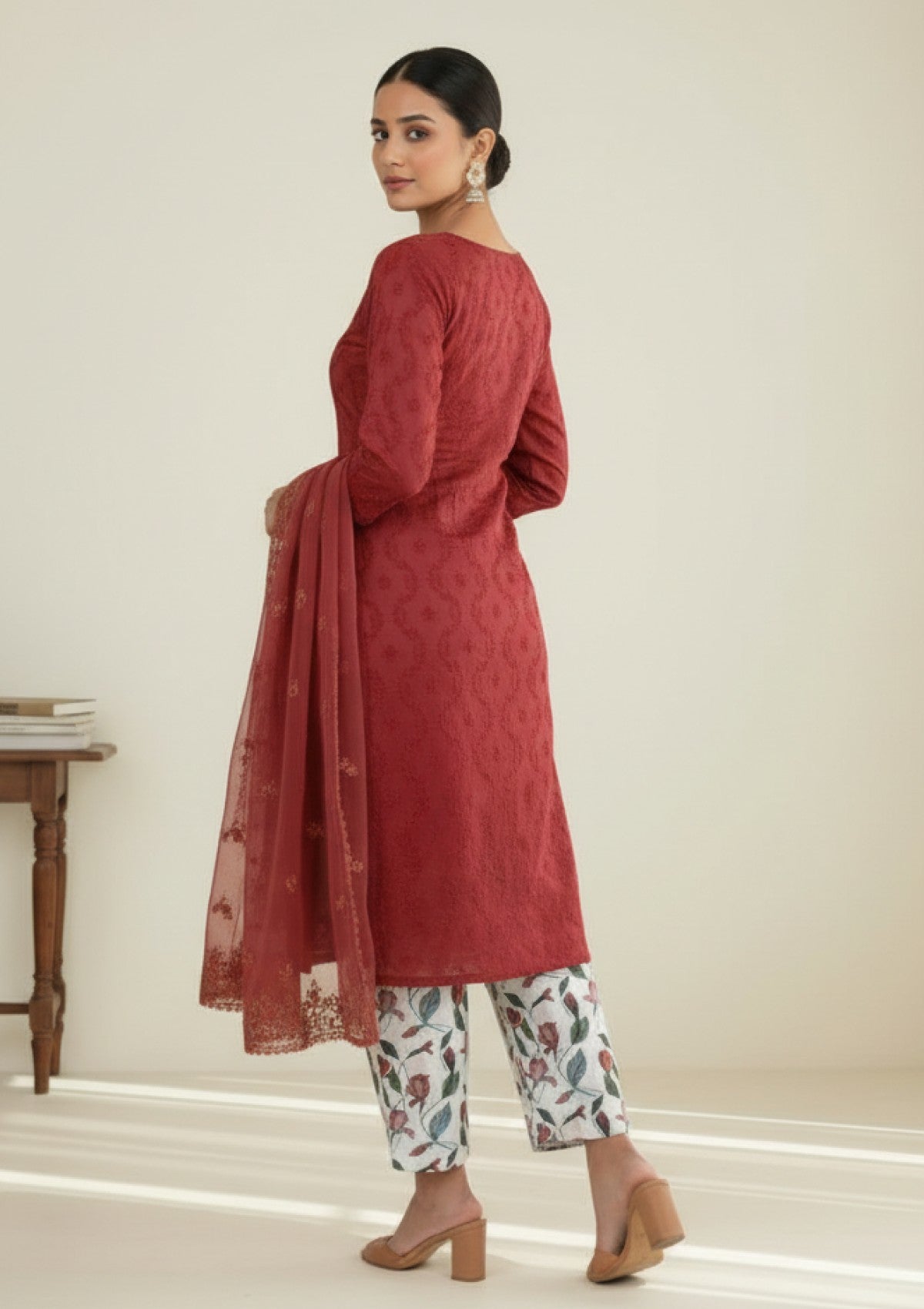 D#15 - Off White - 3 pc - Printed Embroidered - R Prints Lawn 26