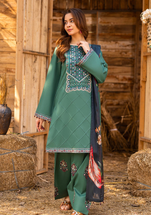 D#03 - KALE GREEN - 3 pc - Embroidered - Luxe Attire 25 - Lawn