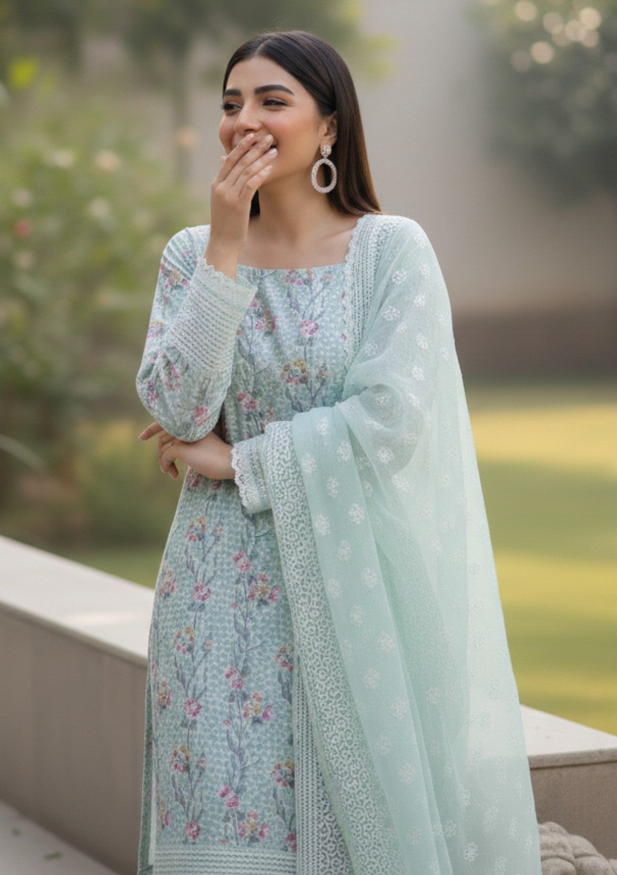 D#213 - Mint Green - 3 pc - Printed Embroidered - R Prints Lawn 26