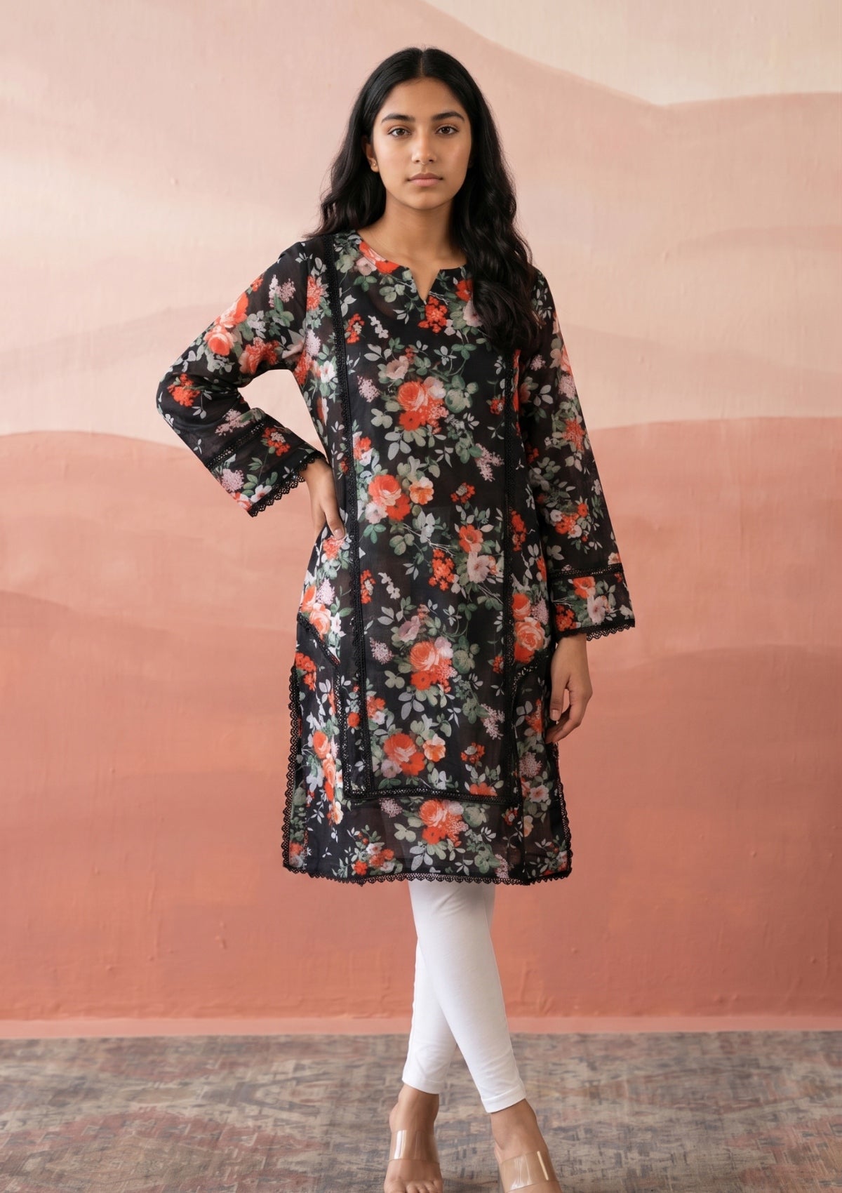 Black - Ready to Wear - Printed Lawn Shirt