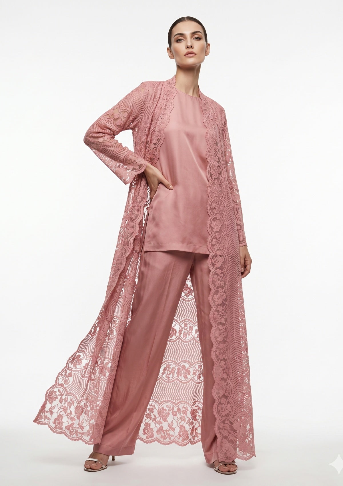 Fancy Chantilly Lace Saree - Pink